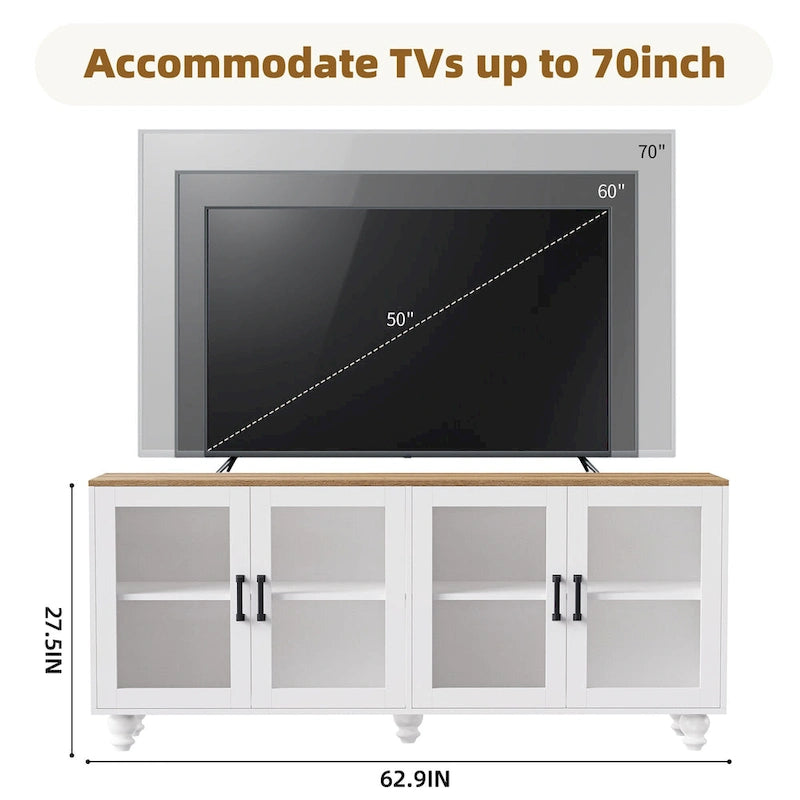 Meuble TV avec étagères réglables pour téléviseurs jusqu'à 70 pouces, centre de divertissement avec étagères pour salon