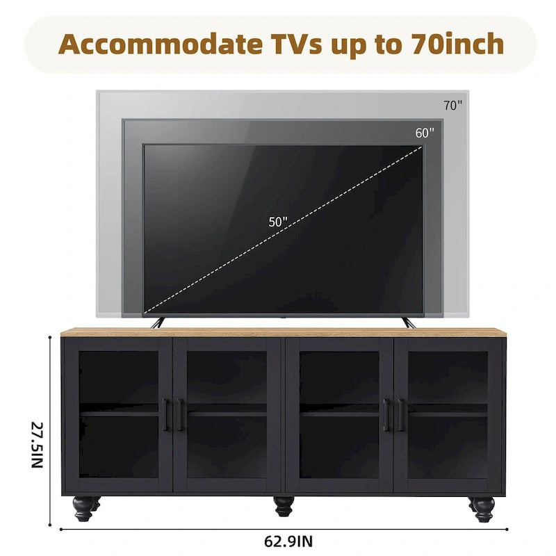Meuble TV avec étagères réglables pour téléviseurs jusqu'à 70 pouces, centre de divertissement avec étagères pour salon