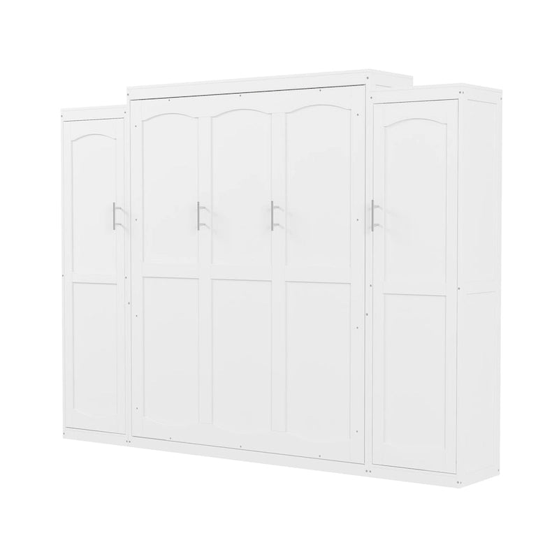 Lit escamotable grand format avec deux armoires et une étagère de rangement