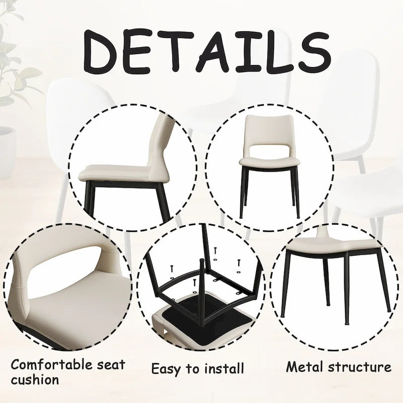 Lot de 2 chaises de salle à manger modernes minimalistes en cuir PU