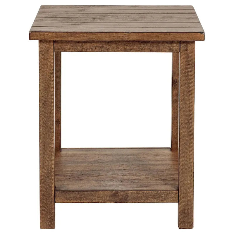 Table d'appoint à étagère unique, bois marron vieilli, carrée, 50,8 cm