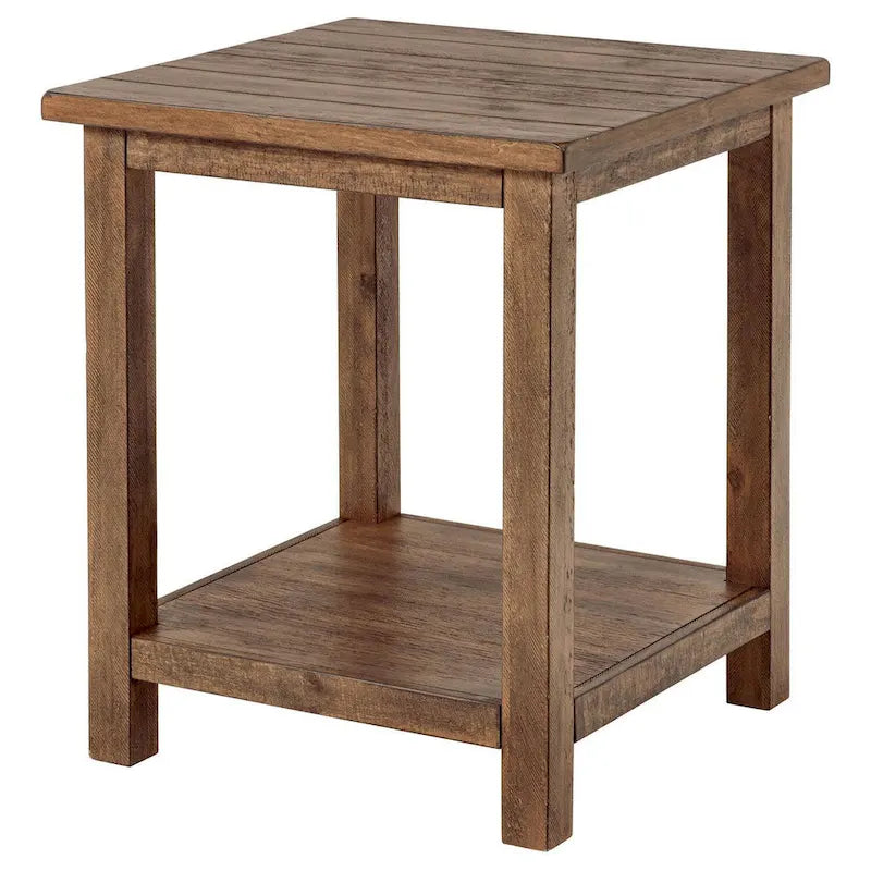 Table d'appoint à étagère unique, bois marron vieilli, carrée, 50,8 cm