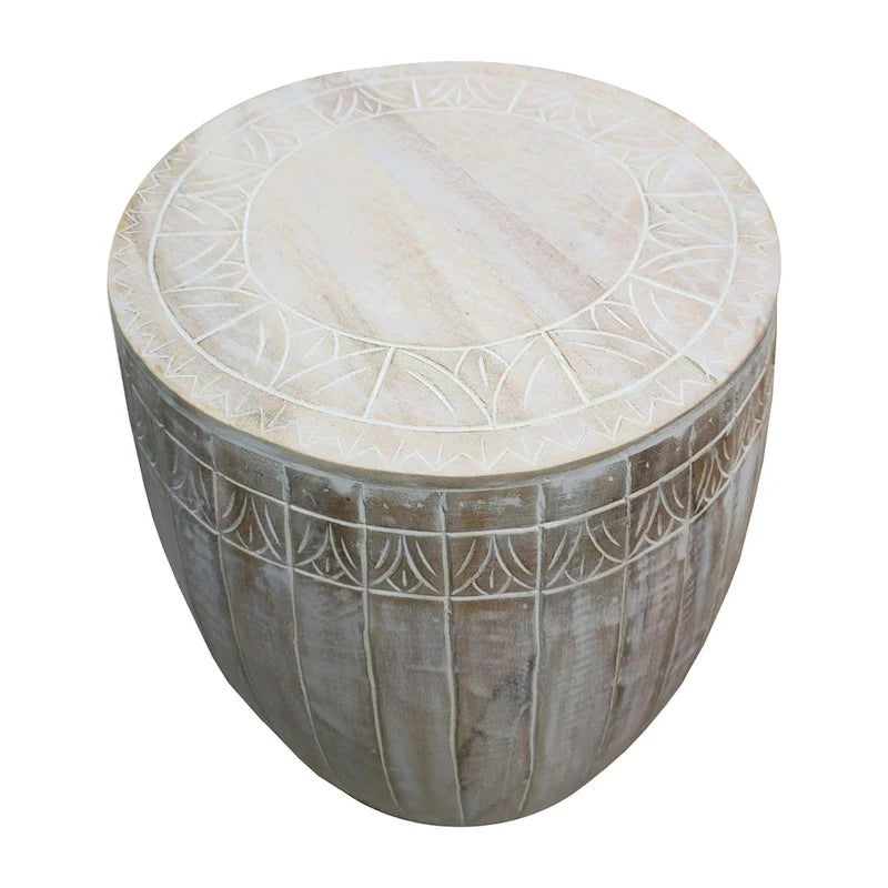 Table d'appoint Serenity avec plateau rond de 40 cm, en manguier blanc antique
