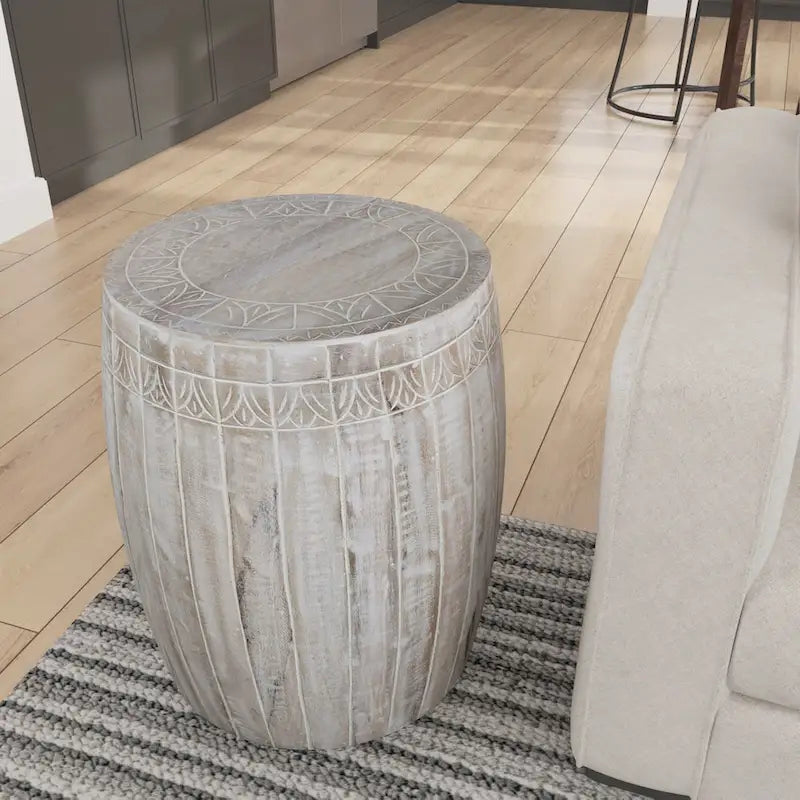 Table d'appoint Serenity avec plateau rond de 40 cm, en manguier blanc antique