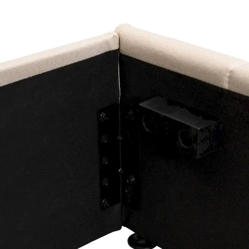 Lit plateforme rembourré avec système de rangement hydraulique