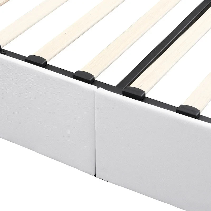 Lit plateforme rembourré avec système de rangement hydraulique