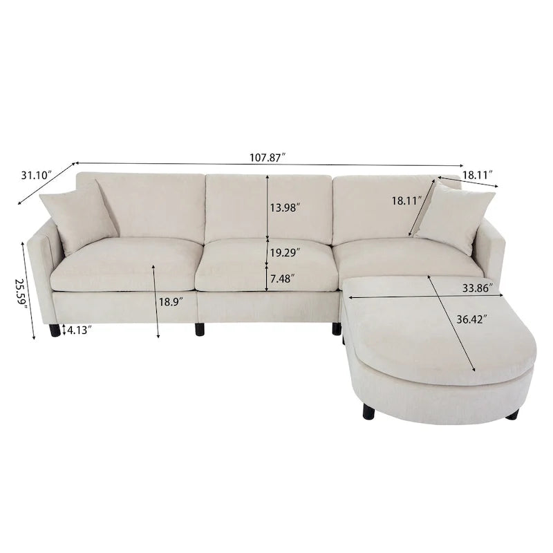 Quatre canapés d'angle avec poufs amovibles