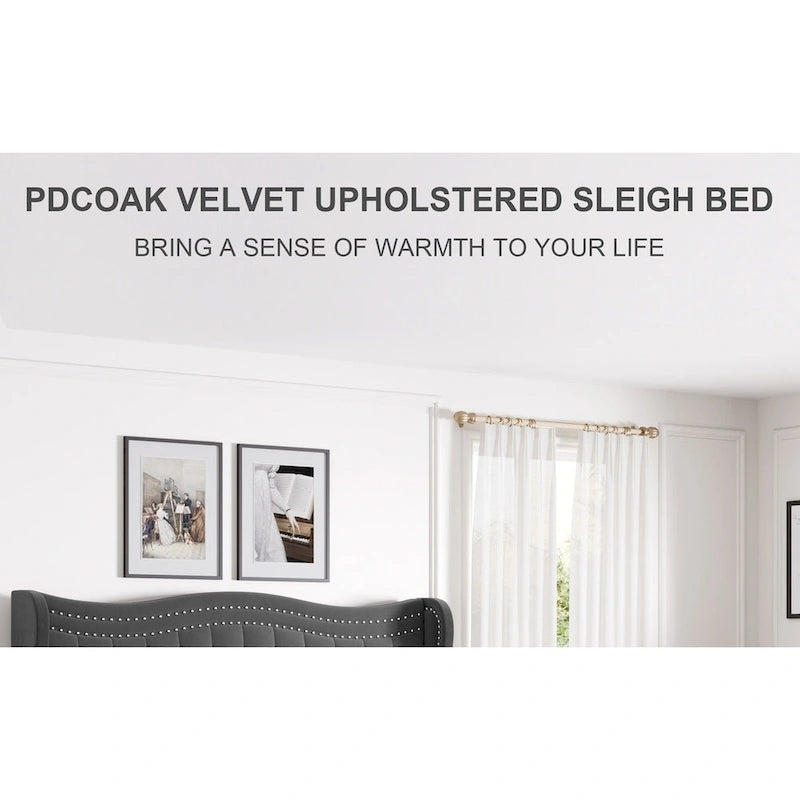 Lit plateforme King Size moderne en velours avec tête de lit capitonnée