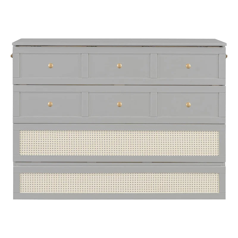Lit escamotable gris deux places avec rangements modulables et grands tiroirs