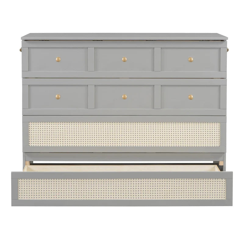 Lit escamotable gris deux places avec rangements modulables et grands tiroirs