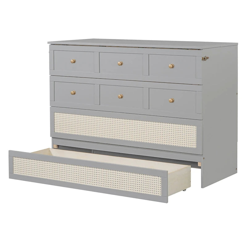 Lit escamotable gris deux places avec rangements modulables et grands tiroirs