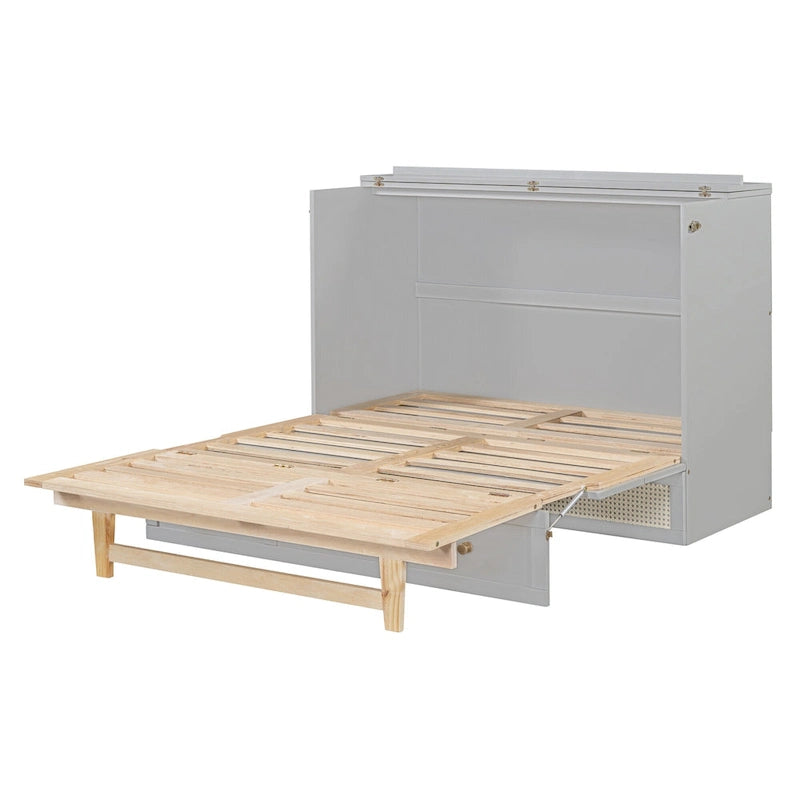 Lit escamotable gris deux places avec rangements modulables et grands tiroirs