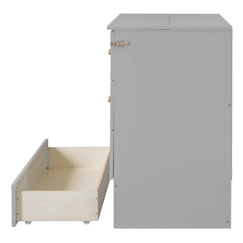 Lit escamotable gris deux places avec rangements modulables et grands tiroirs