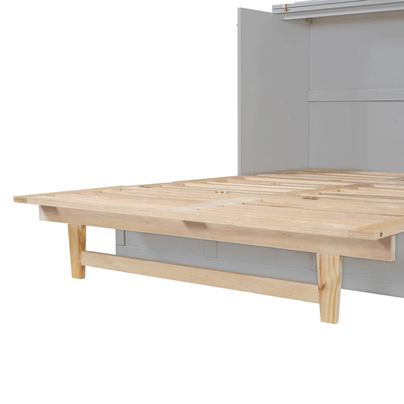 Lit escamotable gris deux places avec rangements modulables et grands tiroirs