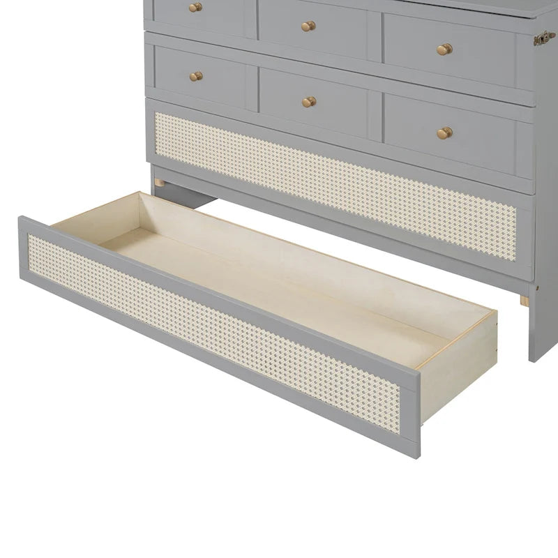 Lit escamotable gris deux places avec rangements modulables et grands tiroirs