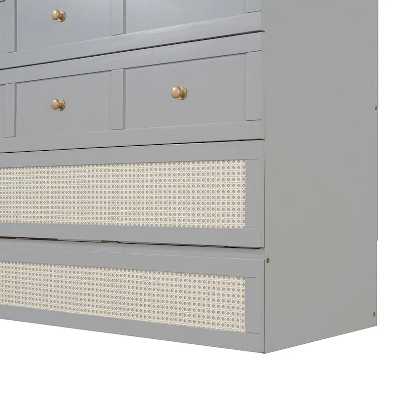 Lit escamotable gris deux places avec rangements modulables et grands tiroirs