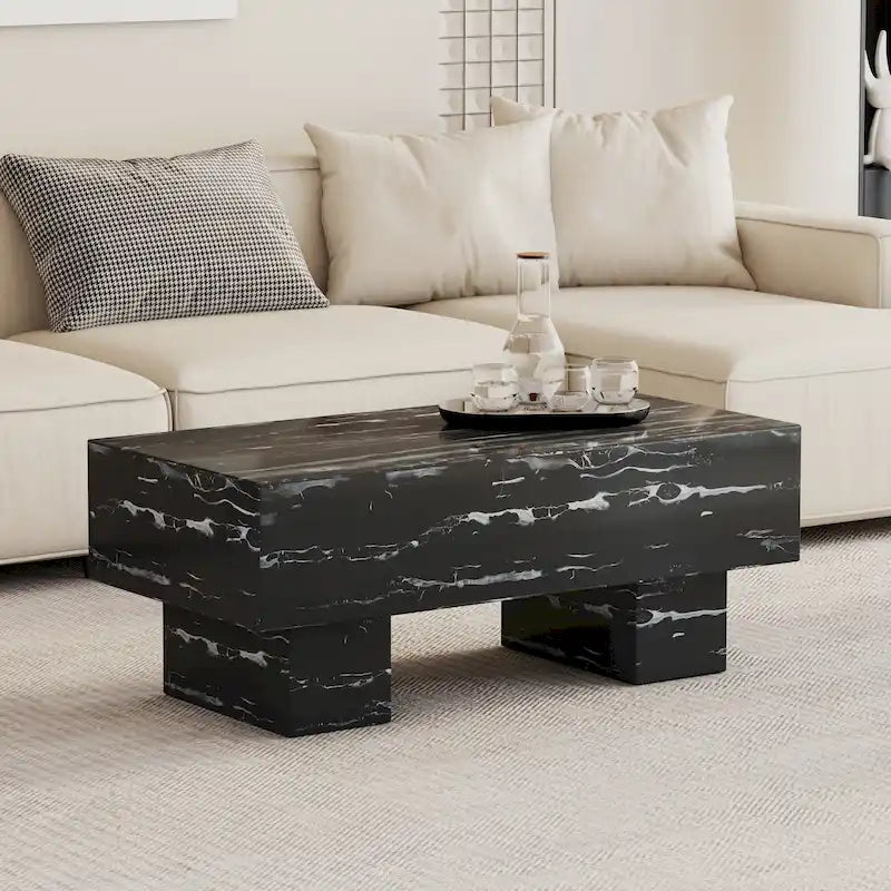 Table basse en MDF de 110 cm avec texture marbre noir, capacité de 136 kg