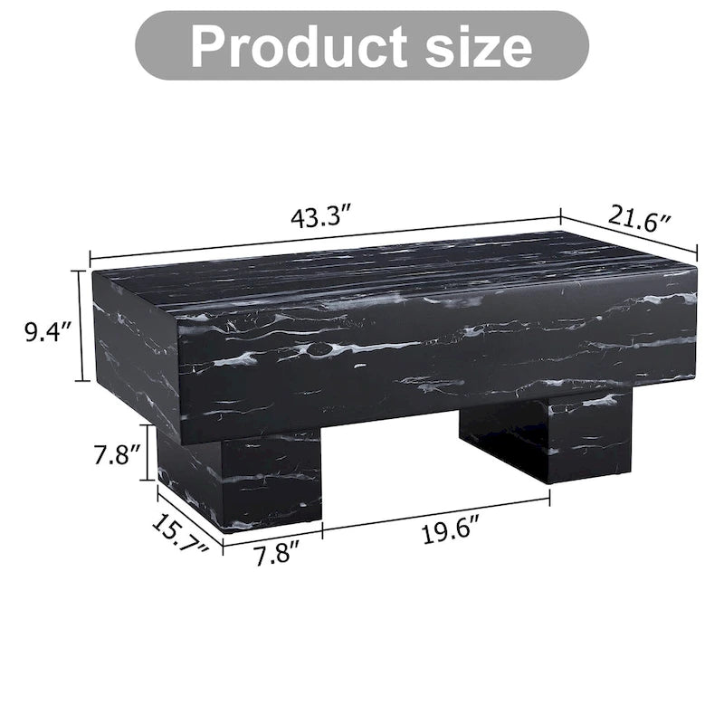 Table basse en MDF de 110 cm avec texture marbre noir, capacité de 136 kg