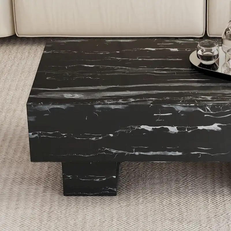Table basse en MDF de 110 cm avec texture marbre noir, capacité de 136 kg
