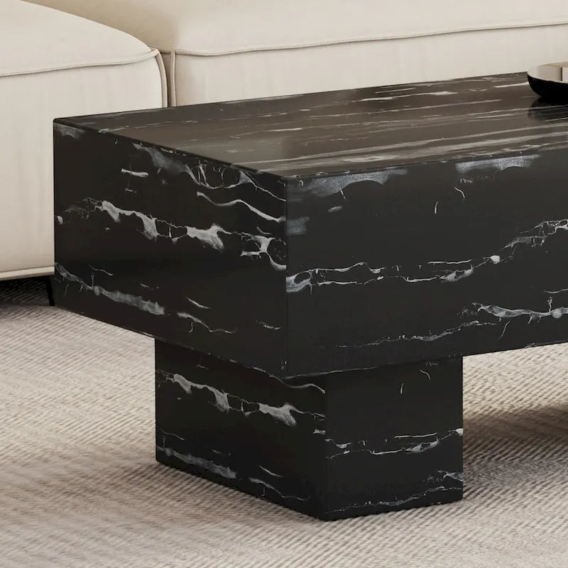 Table basse en MDF de 110 cm avec texture marbre noir, capacité de 136 kg
