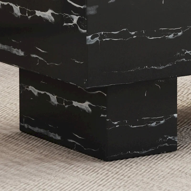 Table basse en MDF de 110 cm avec texture marbre noir, capacité de 136 kg