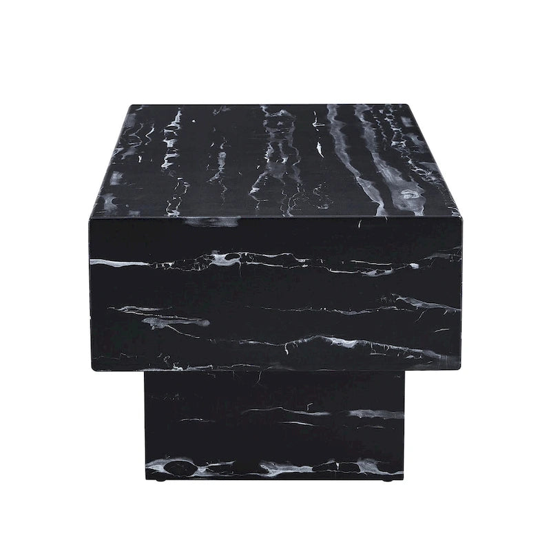 Table basse en MDF de 110 cm avec texture marbre noir, capacité de 136 kg