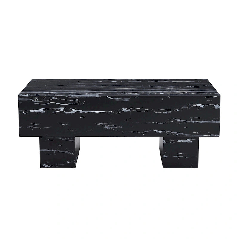 Table basse en MDF de 110 cm avec texture marbre noir, capacité de 136 kg