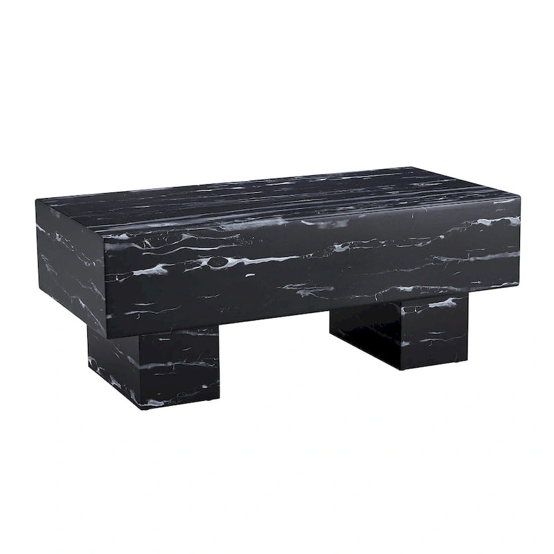 Table basse en MDF de 110 cm avec texture marbre noir, capacité de 136 kg