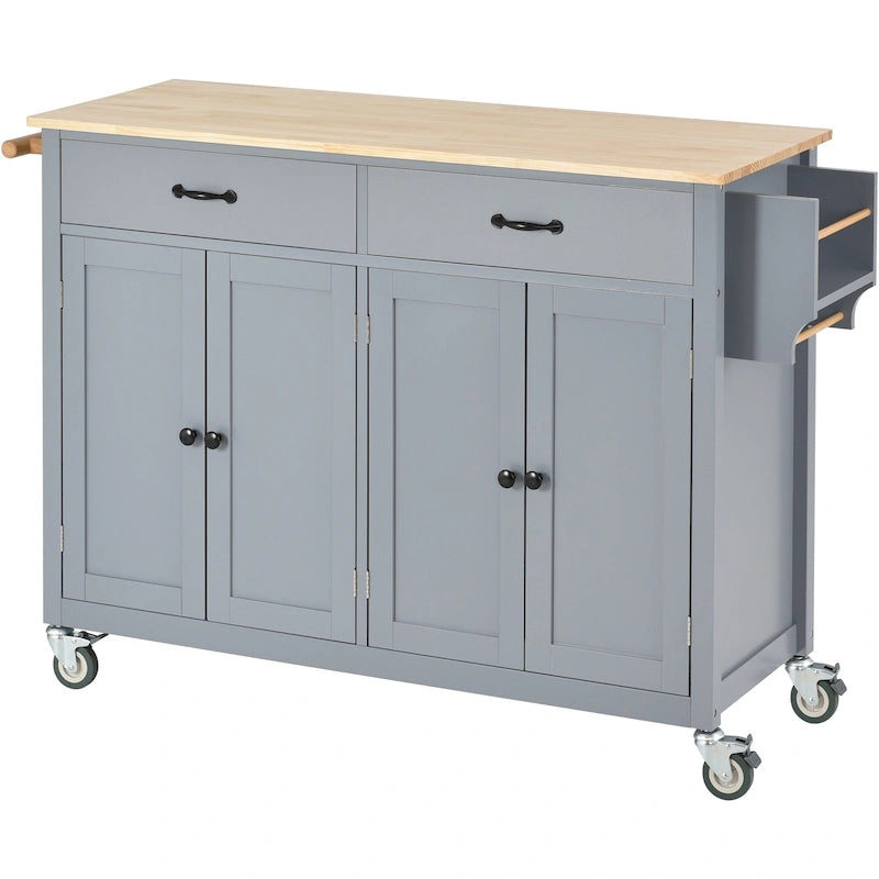 Dessert de cuisine essentiel en MDF avec plateau en bois massif, roues verrouillables et porte-épices