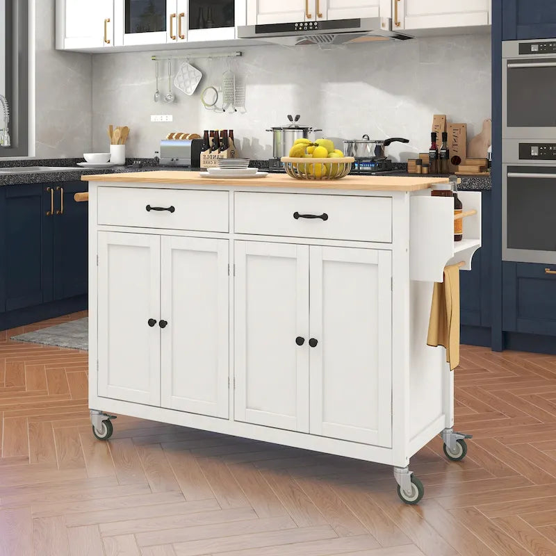 Dessert de cuisine essentiel en MDF avec plateau en bois massif, roues verrouillables et porte-épices