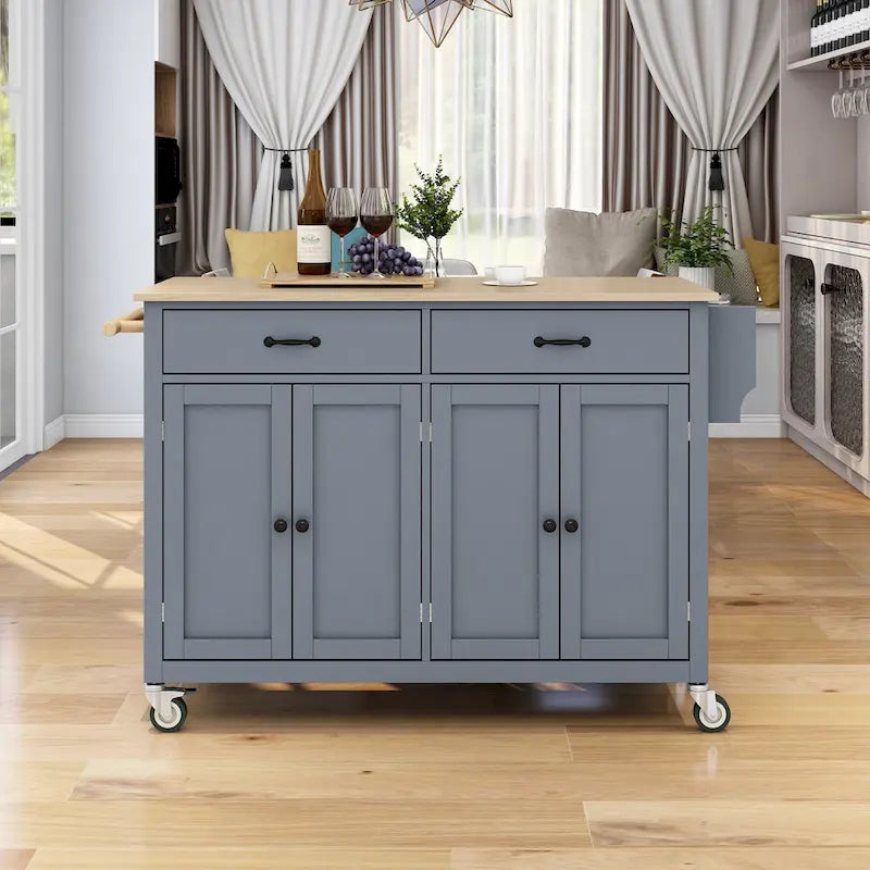 Dessert de cuisine essentiel en MDF avec plateau en bois massif, roues verrouillables et porte-épices