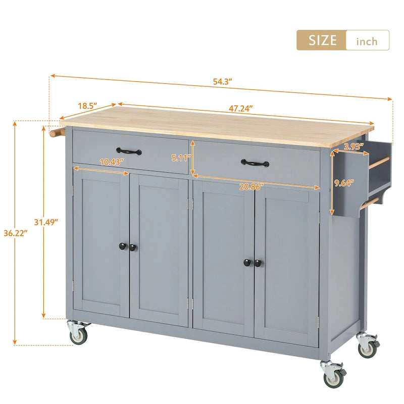 Dessert de cuisine essentiel en MDF avec plateau en bois massif, roues verrouillables et porte-épices