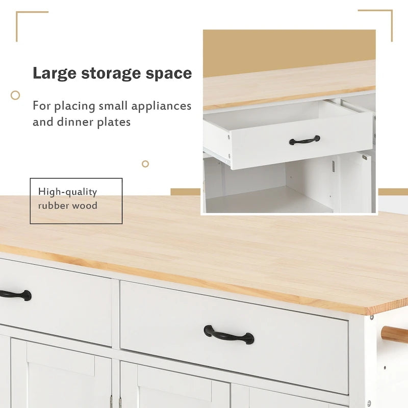 Dessert de cuisine essentiel en MDF avec plateau en bois massif, roues verrouillables et porte-épices