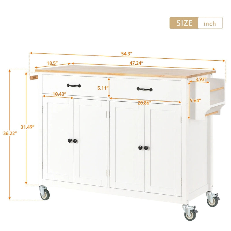 Dessert de cuisine essentiel en MDF avec plateau en bois massif, roues verrouillables et porte-épices