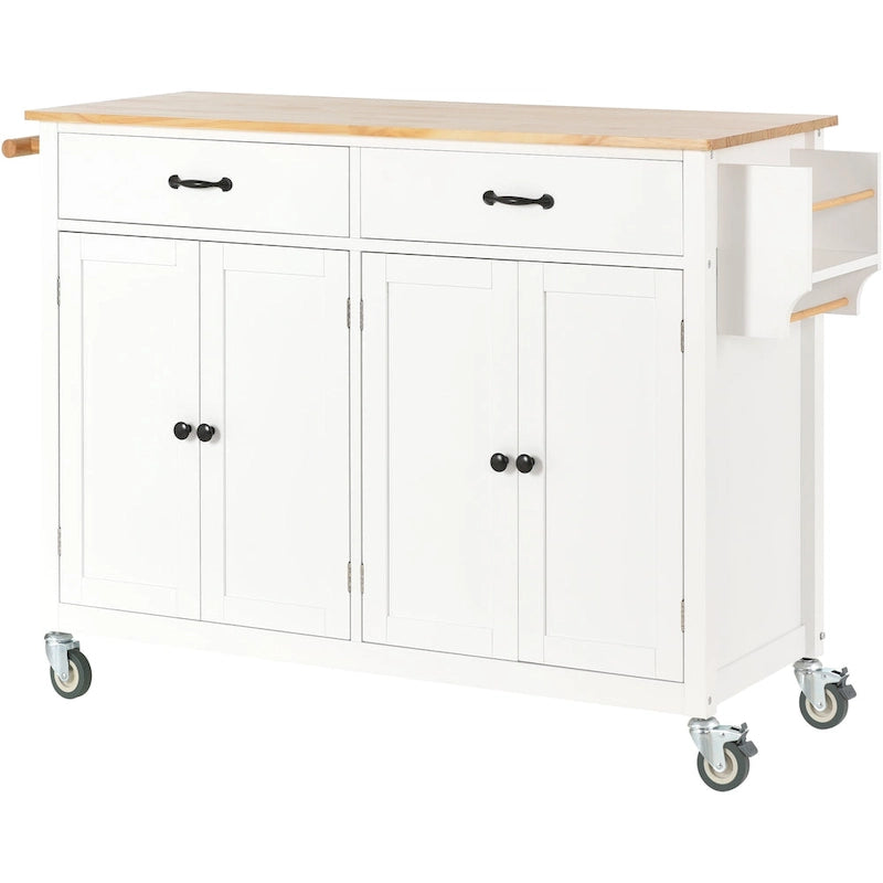 Dessert de cuisine essentiel en MDF avec plateau en bois massif, roues verrouillables et porte-épices