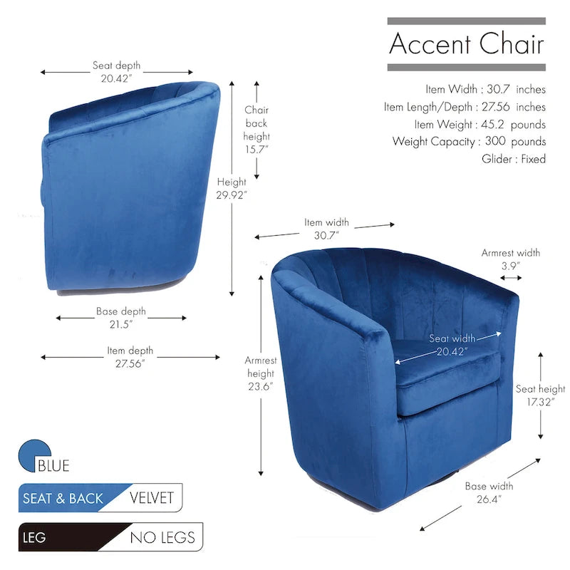 Fauteuil club pivotant d'appoint en velours