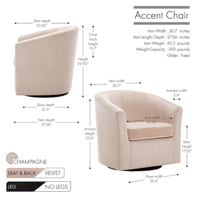 Fauteuil club pivotant d'appoint en velours