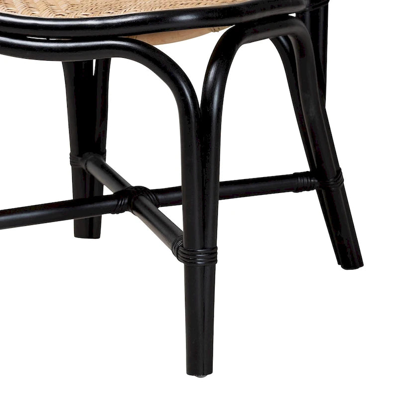 Chaise de salle à manger bicolore Mid-Century Modern en rotin noir et marron naturel