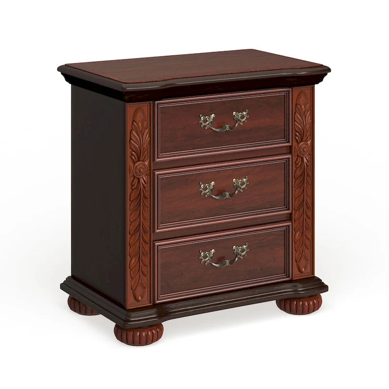 Table de chevet 3 tiroirs en bois massif de cerisier traditionnel par