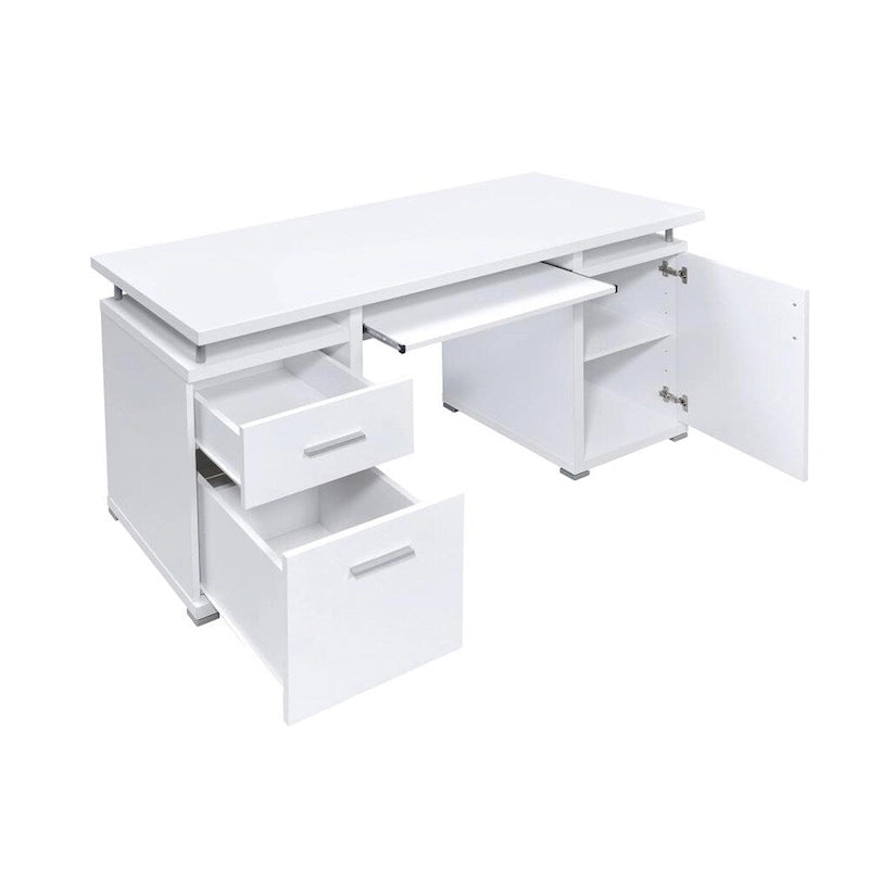 Bureau informatique avec 2 tiroirs et placard, blanc