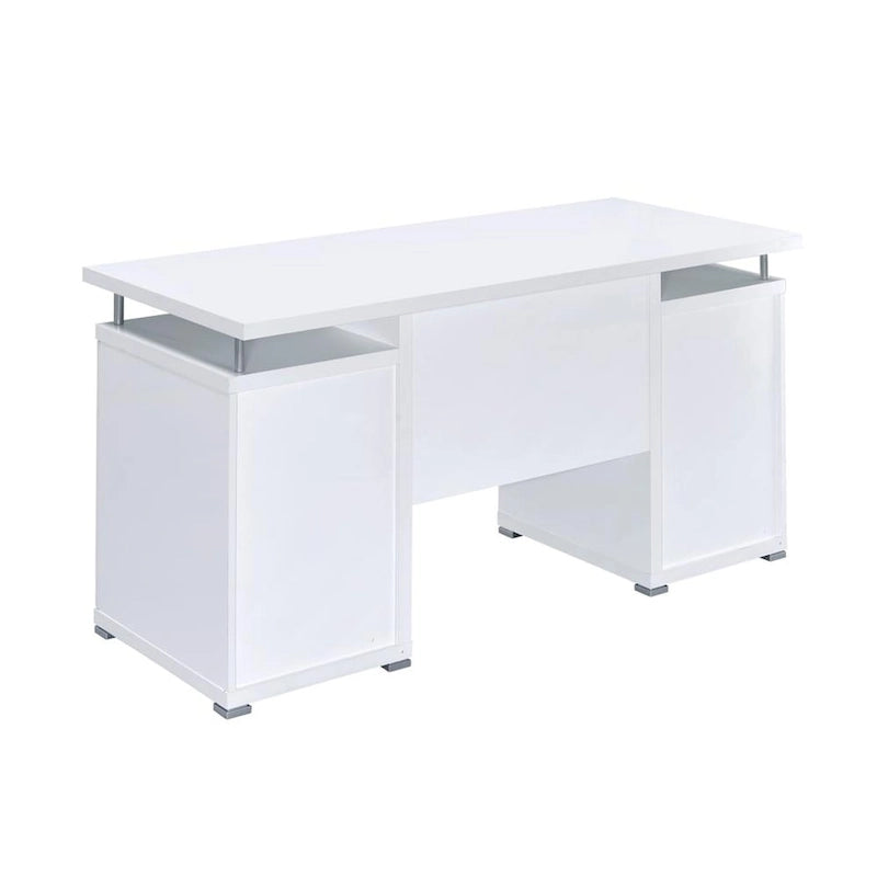 Bureau informatique avec 2 tiroirs et placard, blanc