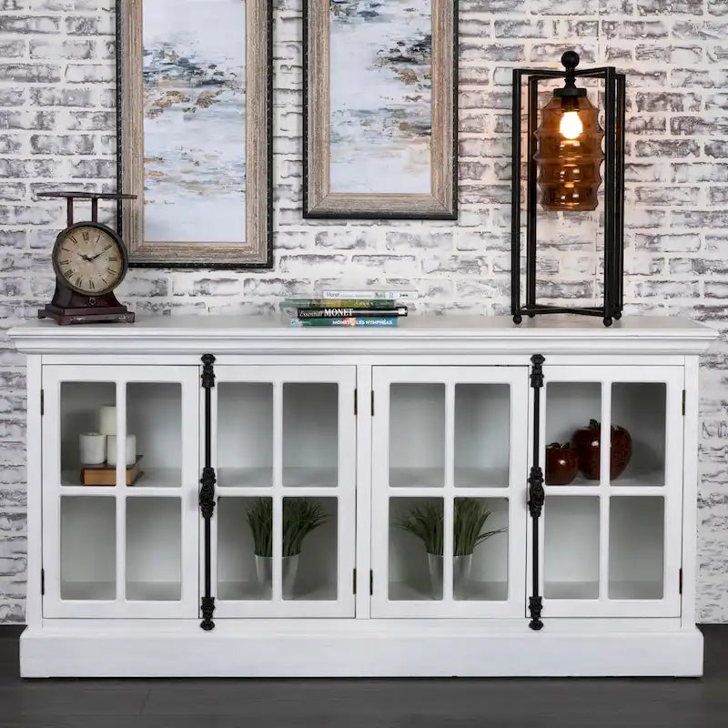 Meuble TV à quatre portes en chêne blanc - 72 x 17 x 36