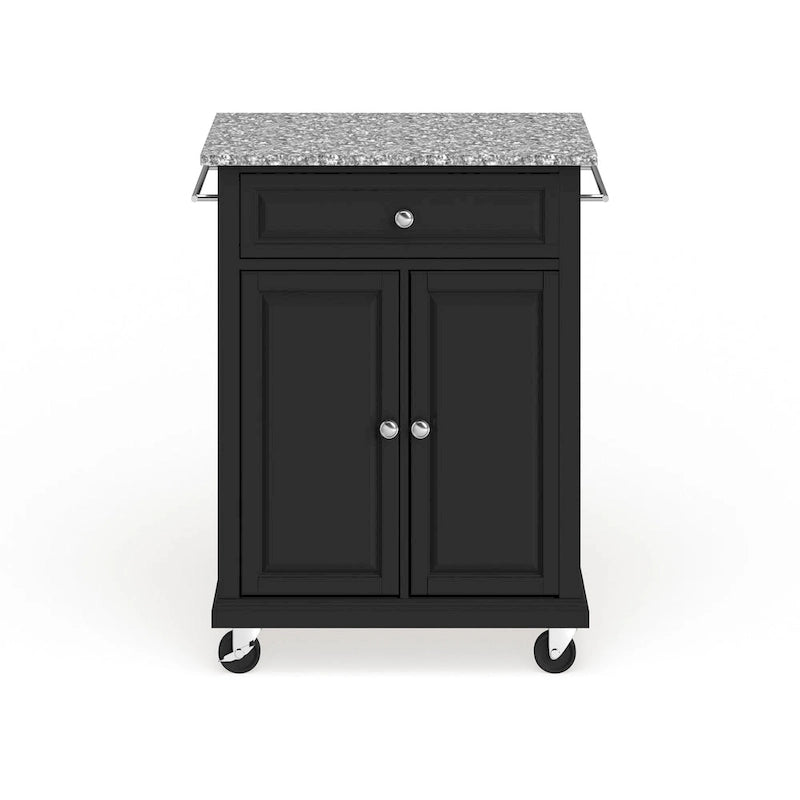 Chariot/îlot compact avec plateau en granit gris et finition noire - 18p x 31L x 35,5H