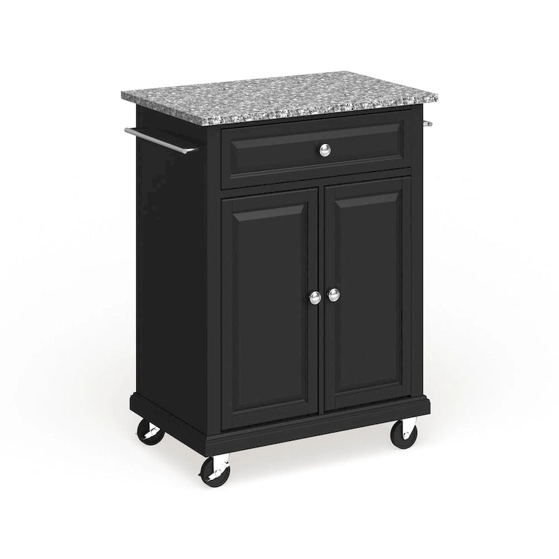 Chariot/îlot compact avec plateau en granit gris et finition noire - 18p x 31L x 35,5H