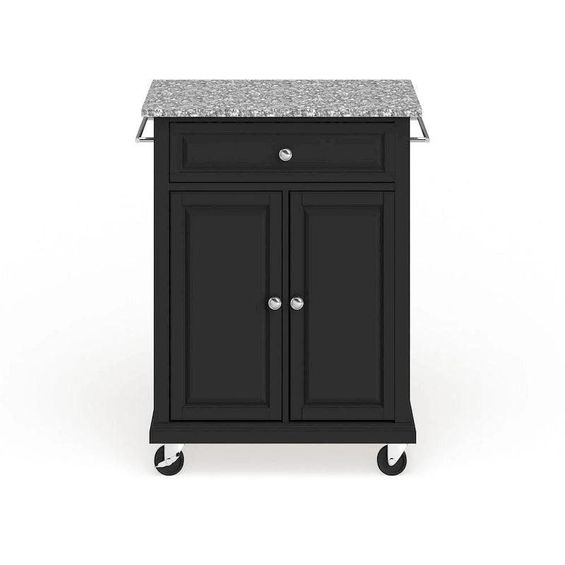 Chariot/îlot compact avec plateau en granit gris et finition noire - 18p x 31L x 35,5H
