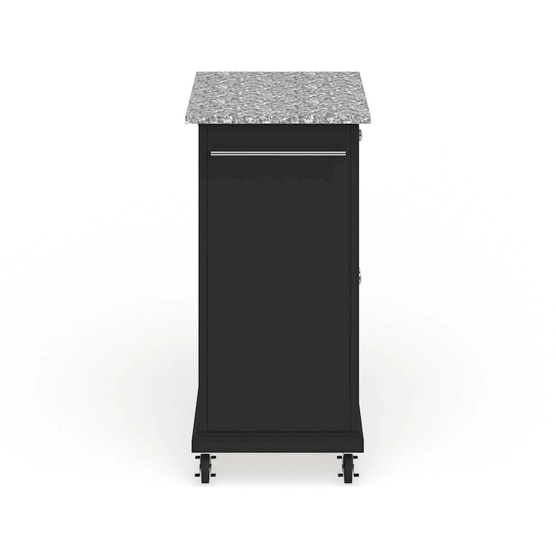 Chariot/îlot compact avec plateau en granit gris et finition noire - 18p x 31L x 35,5H