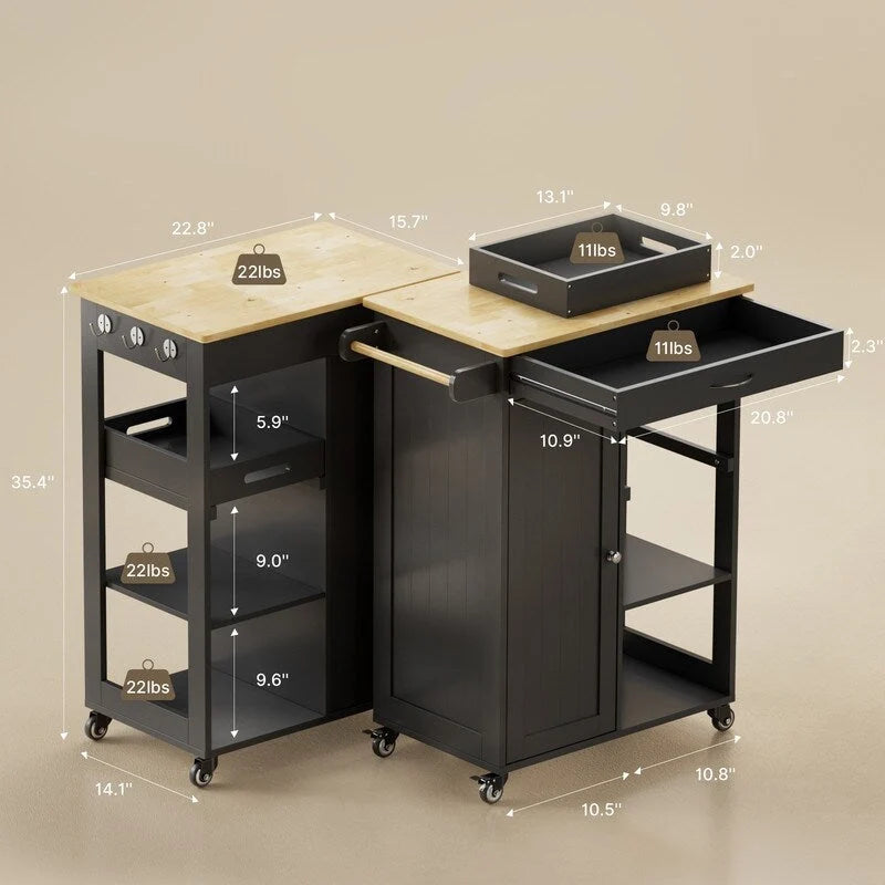 Chariot de cuisine îlot roulant avec 1 tiroir, un meuble de rangement et 3 étagères de rangement