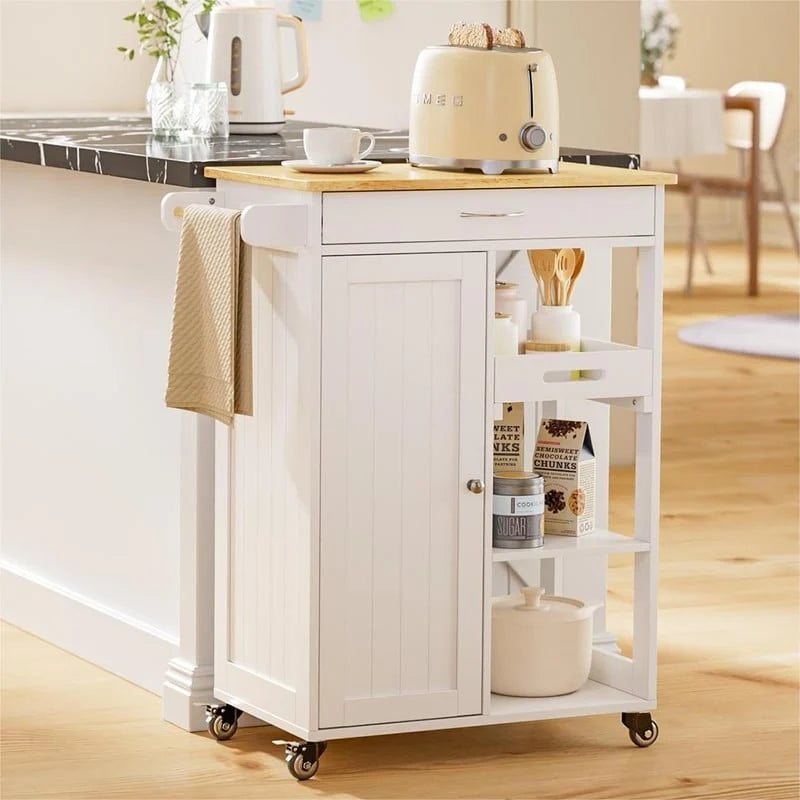 Chariot de cuisine îlot roulant avec 1 tiroir, un meuble de rangement et 3 étagères de rangement