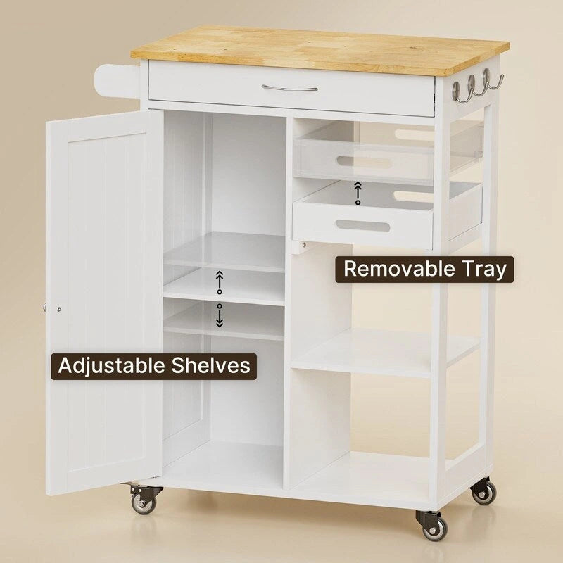 Chariot de cuisine îlot roulant avec 1 tiroir, un meuble de rangement et 3 étagères de rangement