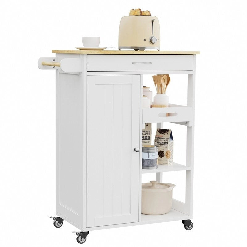 Chariot de cuisine îlot roulant avec 1 tiroir, un meuble de rangement et 3 étagères de rangement